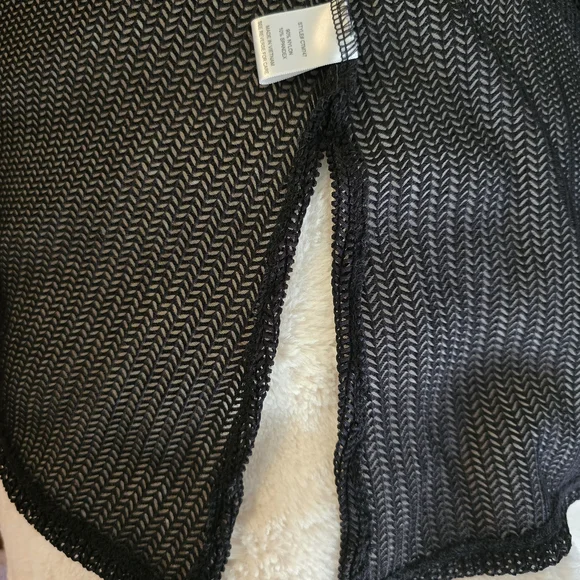 Long Open-Front Black Ribbed Cardigan - Picture 4 of 4